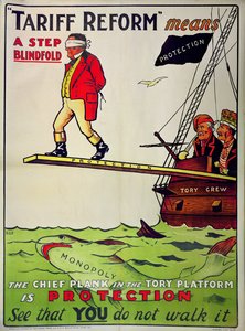 „A vámreform a szemellenzős lépést jelenti”, plakát, amely a szabad kereskedelmet védi a konzervatív párt támadásai ellen, 1910 körül